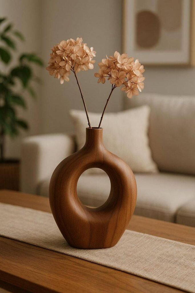 wooden sculptural vase nordic minimalist centerpiece, 18 cm min